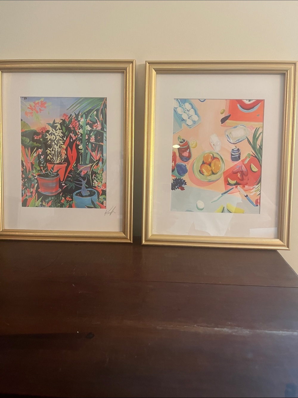 Gold Framed Colorful Botanical and Still Life Art Prints - Set of 2